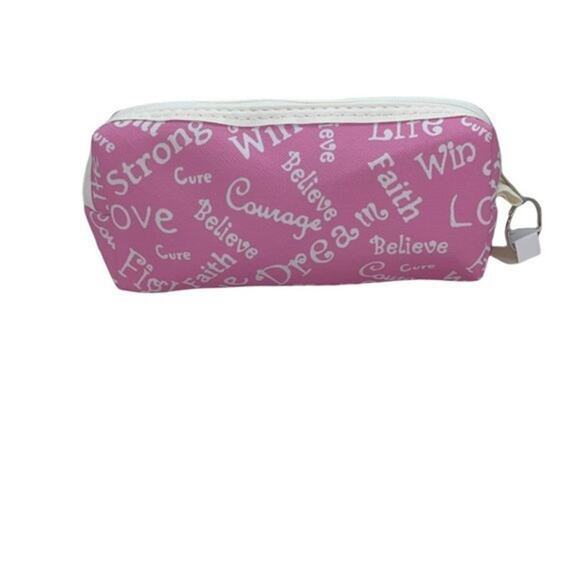 NWT Pink Breast Cancer Awareness Pencil Case Cosmetic Beauty Bag Keychain Pouch - Picture 6 of 8